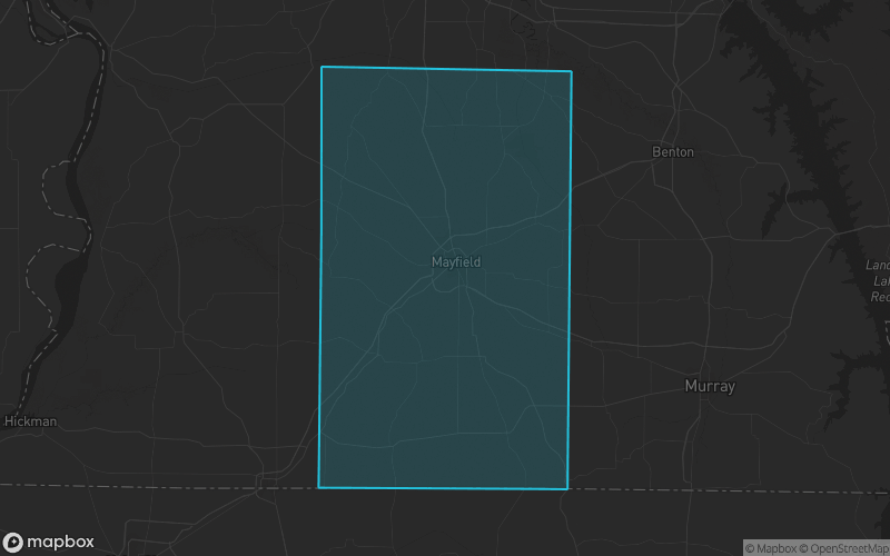 Map of Graves County, Kentucky showing the county boundary and surrounding cities