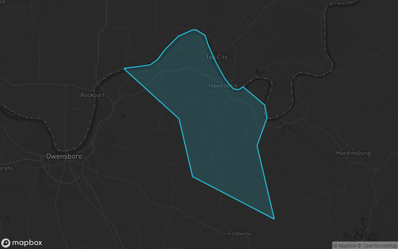 Map of Hancock County, Kentucky showing the county boundary and surrounding cities