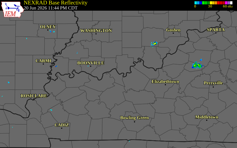 NEXRAD radar during the Sunday, June 21, 2026 storm activity in Hancock County, Kentucky