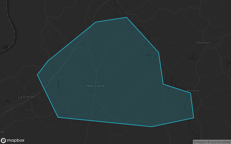 Map of Henry County, Kentucky showing the county boundary and surrounding cities
