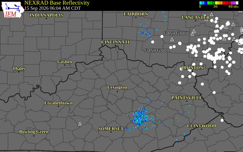 Current NEXRAD radar over Henry County, Kentucky with recent storm report locations