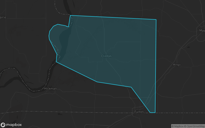 Map of Hickman County, Kentucky showing the county boundary and surrounding cities