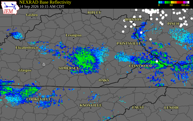 Current NEXRAD radar over Jackson County, Kentucky with recent storm report locations