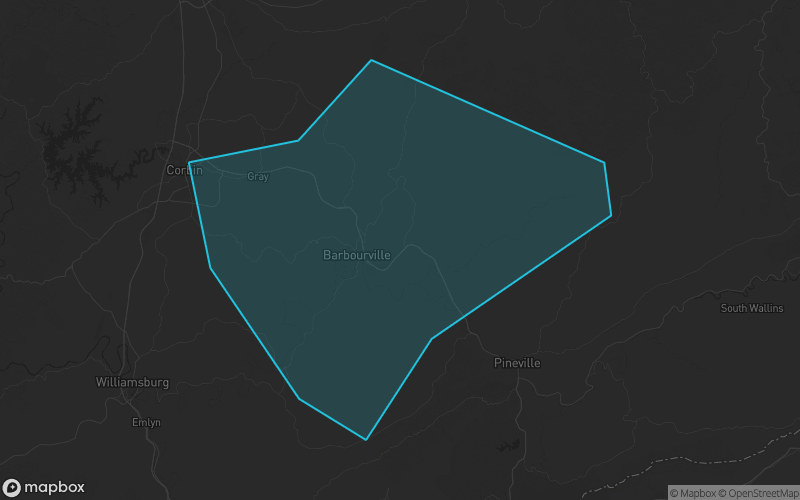 Map of Knox County, Kentucky showing the county boundary and surrounding cities