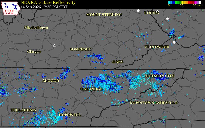 Current NEXRAD radar over Knox County, Kentucky with recent storm report locations