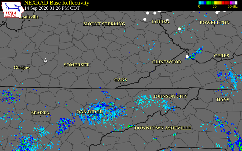Current NEXRAD radar over Laurel County, Kentucky with recent storm report locations