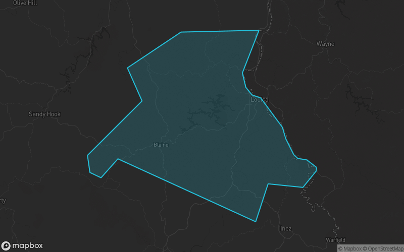 Map of Lawrence County, Kentucky showing the county boundary and surrounding cities