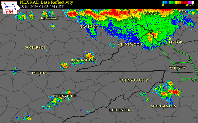 NEXRAD radar during the Tuesday, July 28, 2026 storm activity in Leslie County, Kentucky