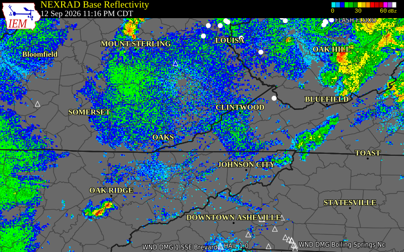 Current NEXRAD radar over Letcher County, Kentucky with recent storm report locations