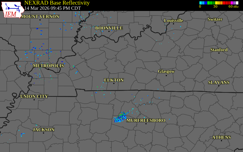 Radar snapshot during the Mar 14, 2026 tornado event near 1 W Lewisburg, Logan County, Kentucky, with NWS warning polygons