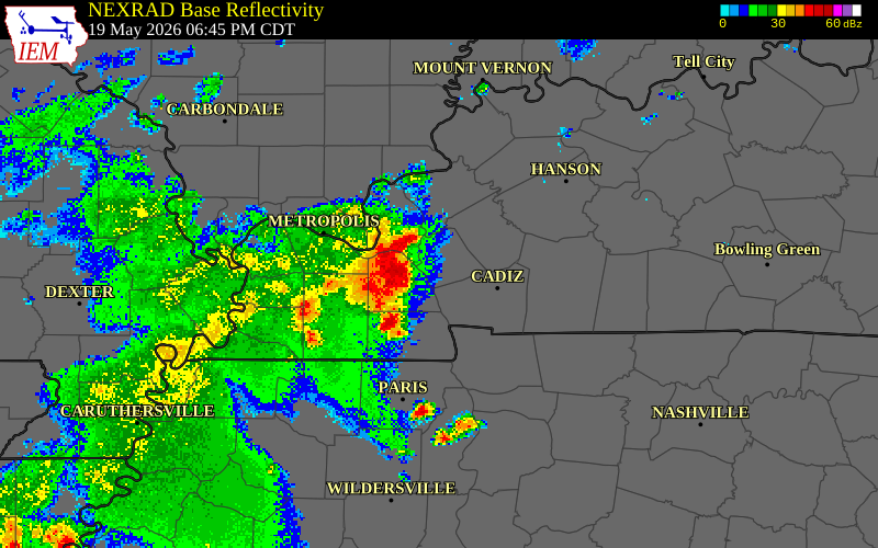 NEXRAD radar during the Tuesday, May 19, 2026 storm activity in Lyon County, Kentucky