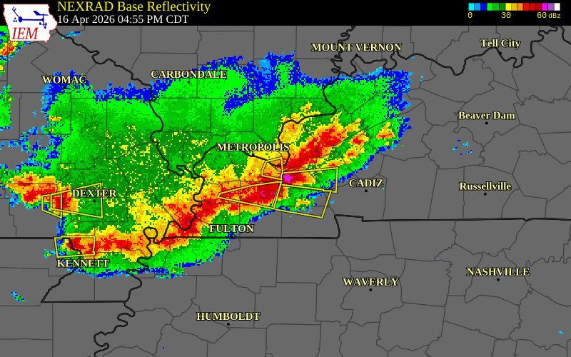 NEXRAD radar during the Thursday, April 16, 2026 storm activity in Marshall County, Kentucky