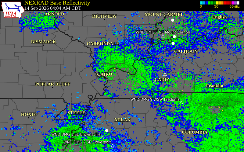 Current NEXRAD radar over Marshall County, Kentucky with recent storm report locations