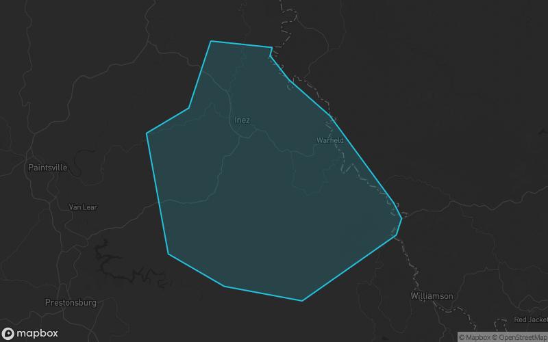 Map of Martin County, Kentucky showing the county boundary and surrounding cities