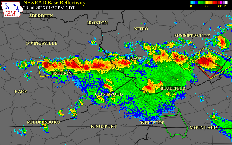 NEXRAD radar during the Tuesday, July 28, 2026 storm activity in Martin County, Kentucky