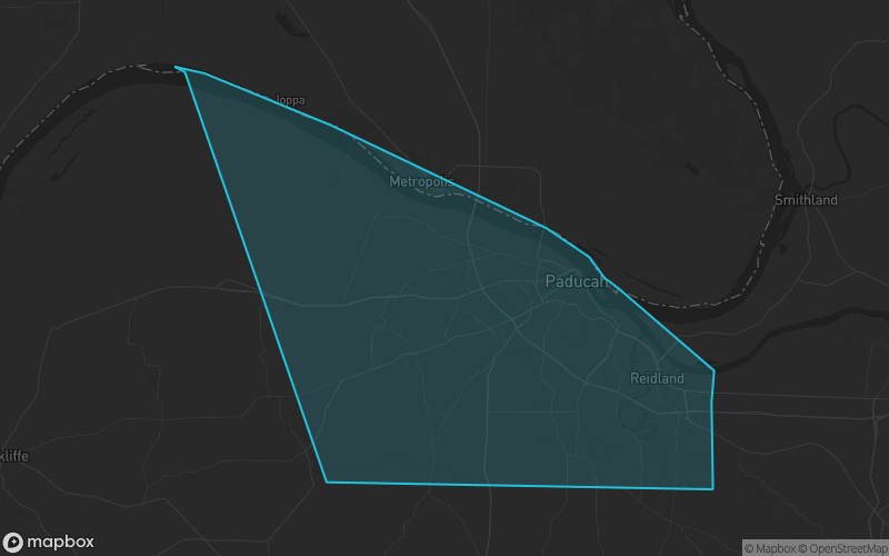 Map of McCracken County, Kentucky showing the county boundary and surrounding cities