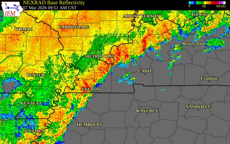 NEXRAD radar during the Saturday, March 7, 2026 storm activity in McCracken County, Kentucky
