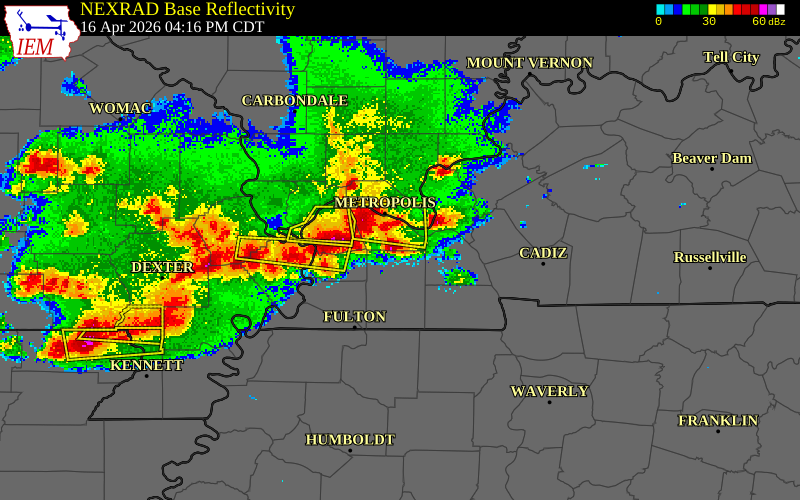 NEXRAD radar during the Thursday, April 16, 2026 storm activity in McCracken County, Kentucky