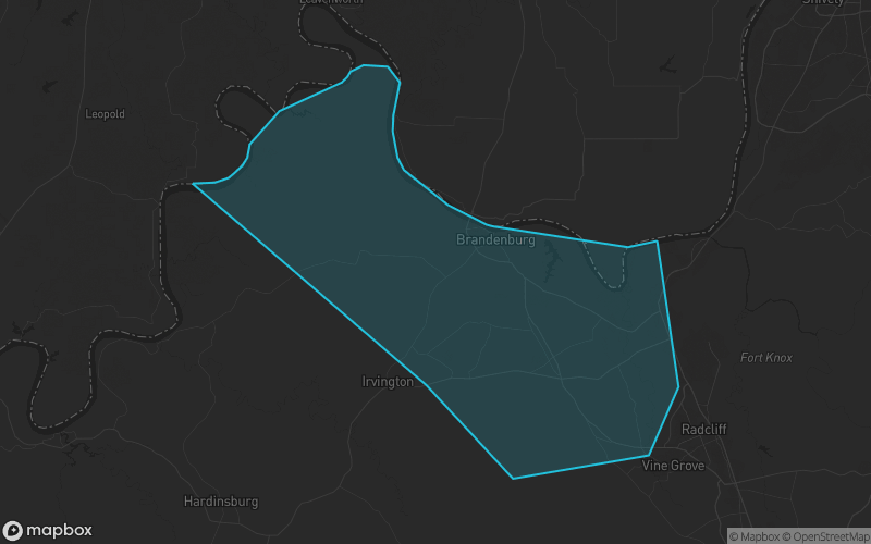 Map of Meade County, Kentucky showing the county boundary and surrounding cities