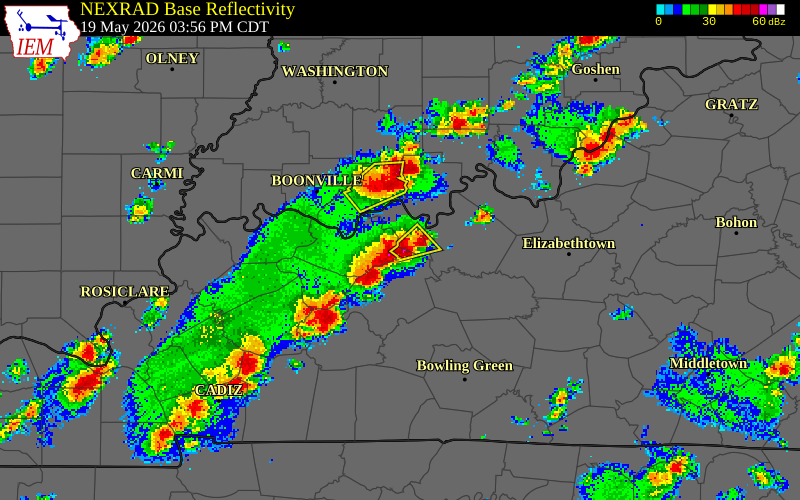 NEXRAD radar during the Tuesday, May 19, 2026 storm activity in Ohio County, Kentucky