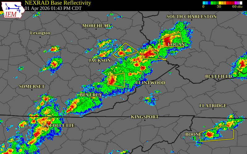 NEXRAD radar during the Wednesday, April 1, 2026 storm activity in Perry County, Kentucky