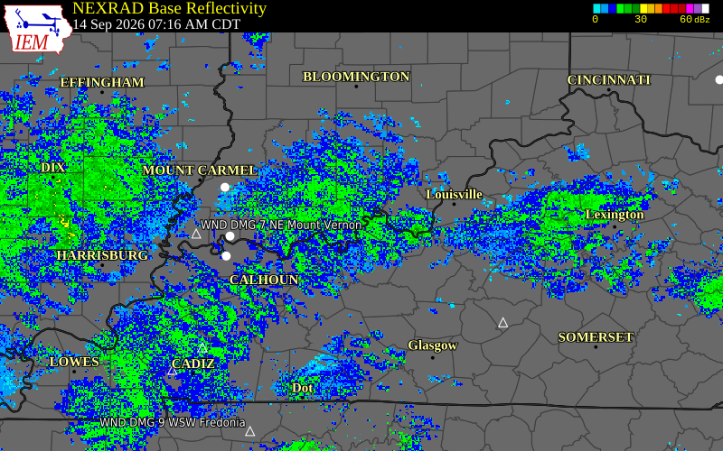Current NEXRAD radar over Perry County, Kentucky with recent storm report locations