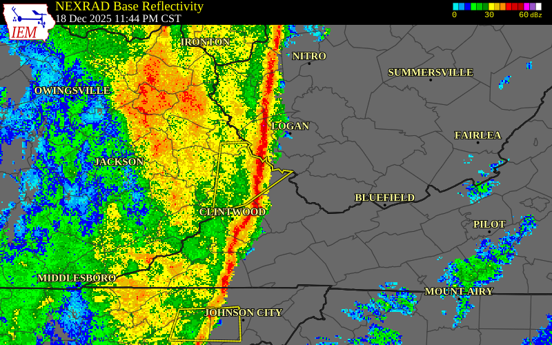 NEXRAD radar during the Friday, December 19, 2025 storm activity in Pike County, Kentucky