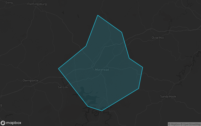 Map of Rowan County, Kentucky showing the county boundary and surrounding cities