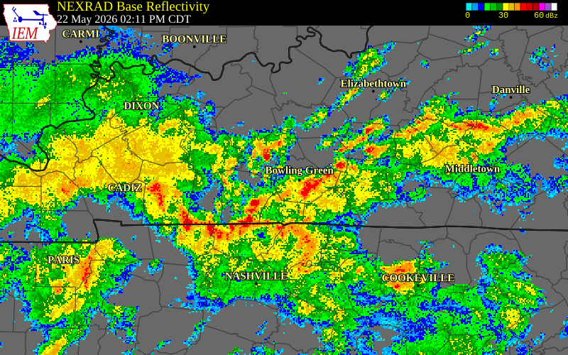 NEXRAD radar during the Friday, May 22, 2026 storm activity in Simpson County, Kentucky