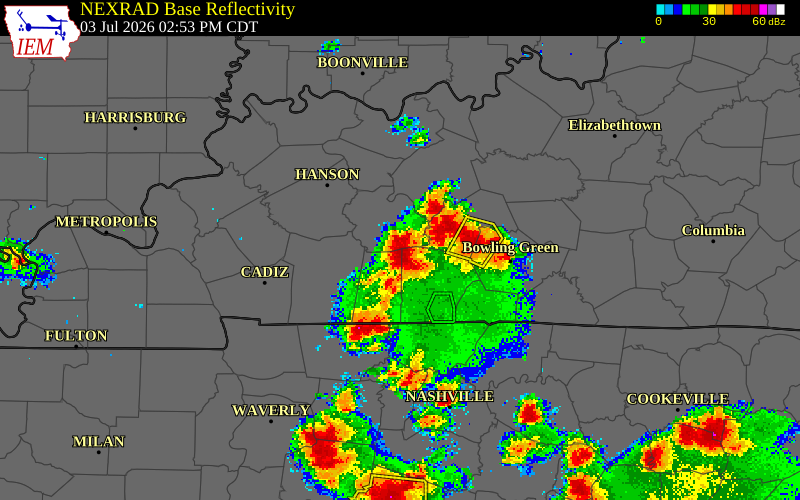 NEXRAD radar during the Friday, July 3, 2026 storm activity in Todd County, Kentucky
