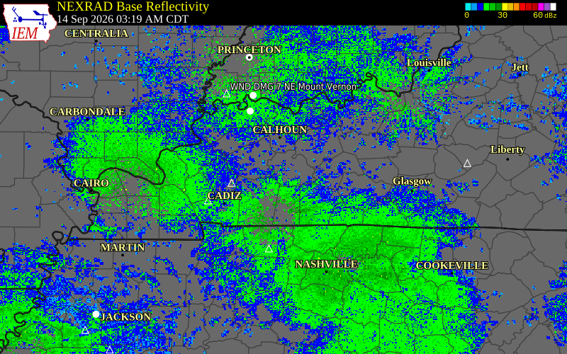 Current NEXRAD radar over Todd County, Kentucky with recent storm report locations