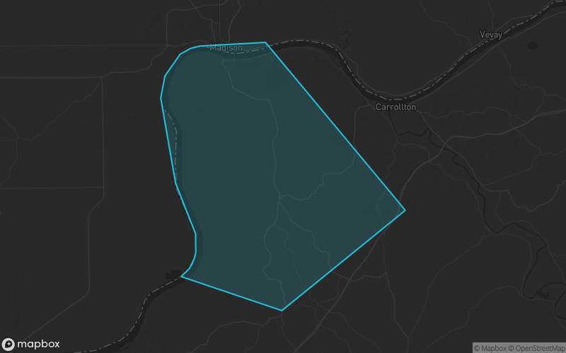 Map of Trimble County, Kentucky showing the county boundary and surrounding cities