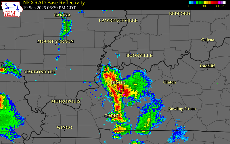 NEXRAD radar during the Friday, September 19, 2025 storm activity in Union County, Kentucky