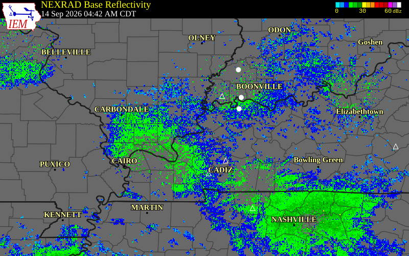 Current NEXRAD radar over Webster County, Kentucky with recent storm report locations