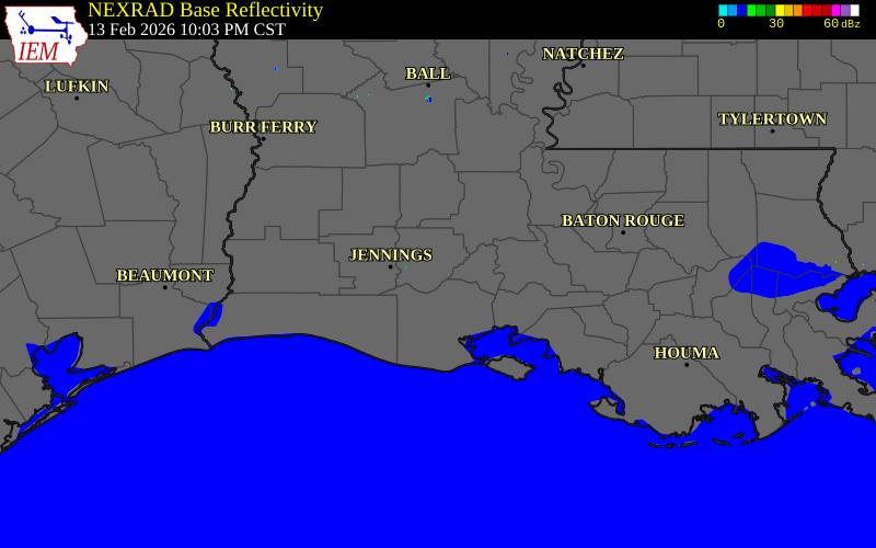 Radar snapshot during the Feb 13, 2026 tornado event near 3 SE Crowley, Acadia Parish, Louisiana, with NWS warning polygons