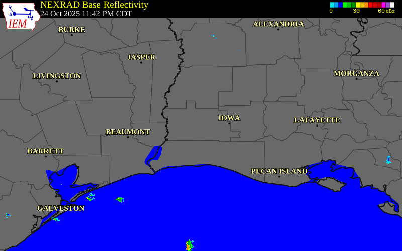 NEXRAD radar during the Friday, October 24, 2025 storm activity in Calcasieu Parish, Louisiana