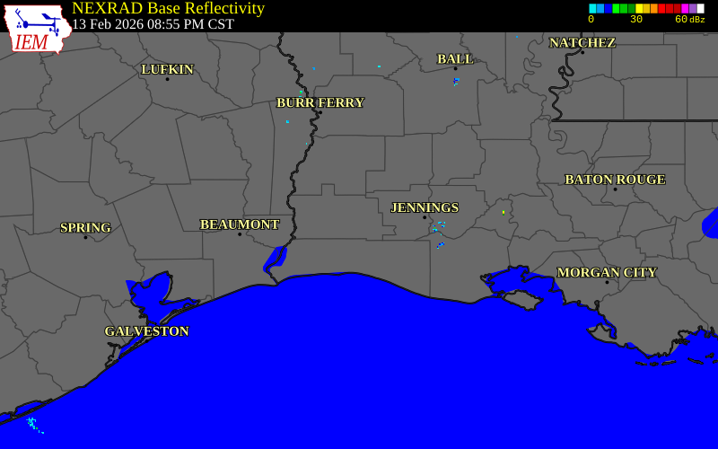 Radar snapshot during the Feb 13, 2026 tornado event near 3 SSE Lake Charles, Calcasieu Parish, Louisiana, with NWS warning polygons