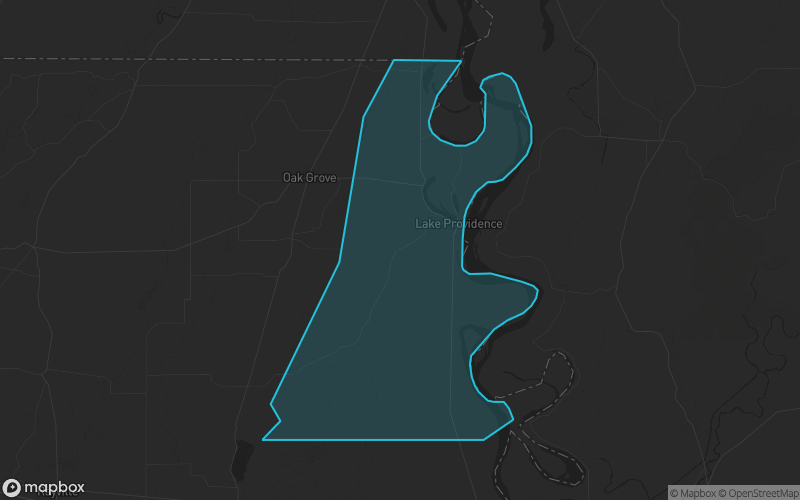 Map of East Carroll Parish, Louisiana showing the county boundary and surrounding cities