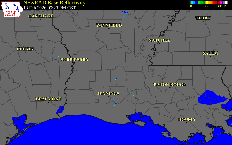 Radar snapshot during the Feb 13, 2026 tornado event near 4 NW Pine Prairie, Evangeline Parish, Louisiana, with NWS warning polygons