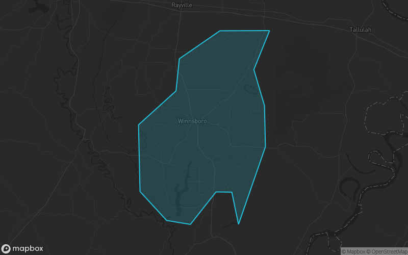 Map of Franklin Parish, Louisiana showing the county boundary and surrounding cities