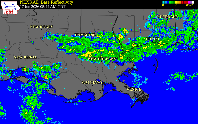 NEXRAD radar during the Wednesday, June 17, 2026 storm activity in Jefferson Parish, Louisiana