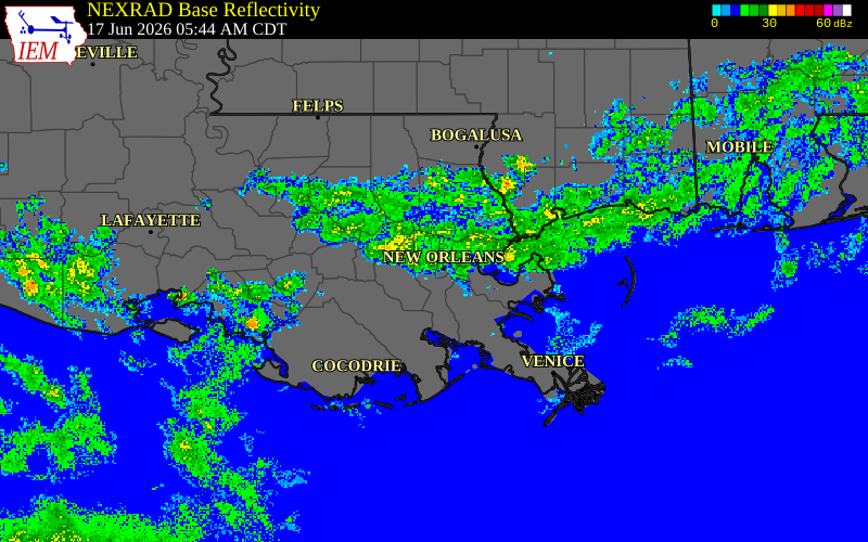 Radar snapshot during the Jun 17, 2026 tornado event near 2 NNE Bridge City, Jefferson Parish, Louisiana, with NWS warning polygons