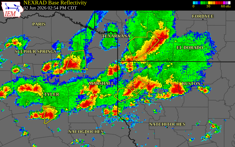 NEXRAD radar during the Tuesday, June 2, 2026 storm activity in Lafayette Parish, Louisiana