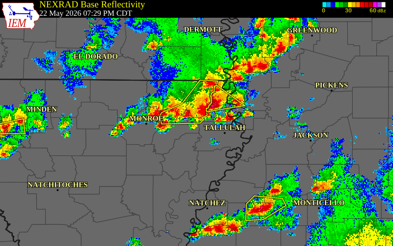 NEXRAD radar during the Friday, May 22, 2026 storm activity in Madison Parish, Louisiana