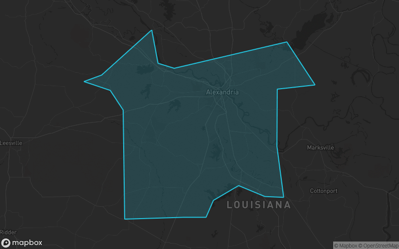 Map of Rapides Parish, Louisiana showing the county boundary and surrounding cities