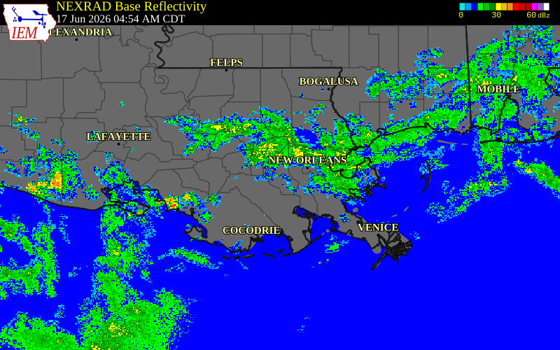 Radar snapshot during the Jun 17, 2026 tornado event near 2 ENE Boutte, St. Charles Parish, Louisiana, with NWS warning polygons