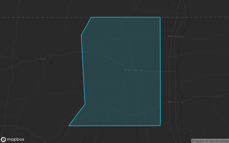 Map of St. Helena Parish, Louisiana showing the county boundary and surrounding cities