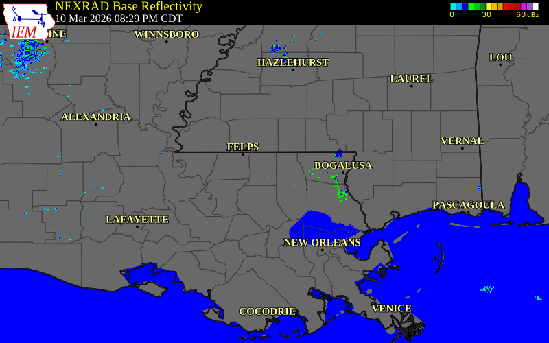 Radar snapshot during the Mar 10, 2026 tornado event near 5 WNW Roseland, St. Helena Parish, Louisiana, with NWS warning polygons