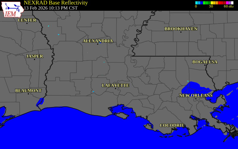 Radar snapshot during the Feb 13, 2026 tornado event near Port Barre, St. Landry Parish, Louisiana, with NWS warning polygons