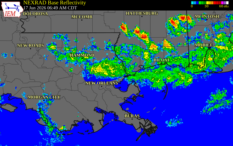 NEXRAD radar during the Wednesday, June 17, 2026 storm activity in St. Tammany Parish, Louisiana